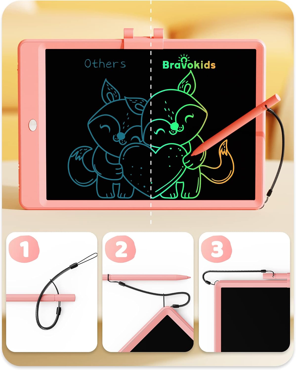 Bravokids 10 Inch LCD Writing Tablet for 3-8 Year Olds - Electronic Drawing Pad and Doodle Board as Educational Birthday Gifts for Girls and Boys (Pink) - Image 2
