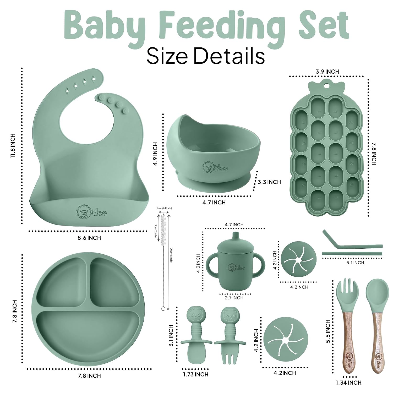 O'doe Baby Weaning Set – 15 Pcs Silicone Baby Feeding Set with Suction Plate, Bowl, Bib, Sippy Cup, Fruit Feeder & Freezer Tray – Baby Plates and Bowls Set for 3M+ | BPA-Free Baby Dishes & Utensils - Image 2