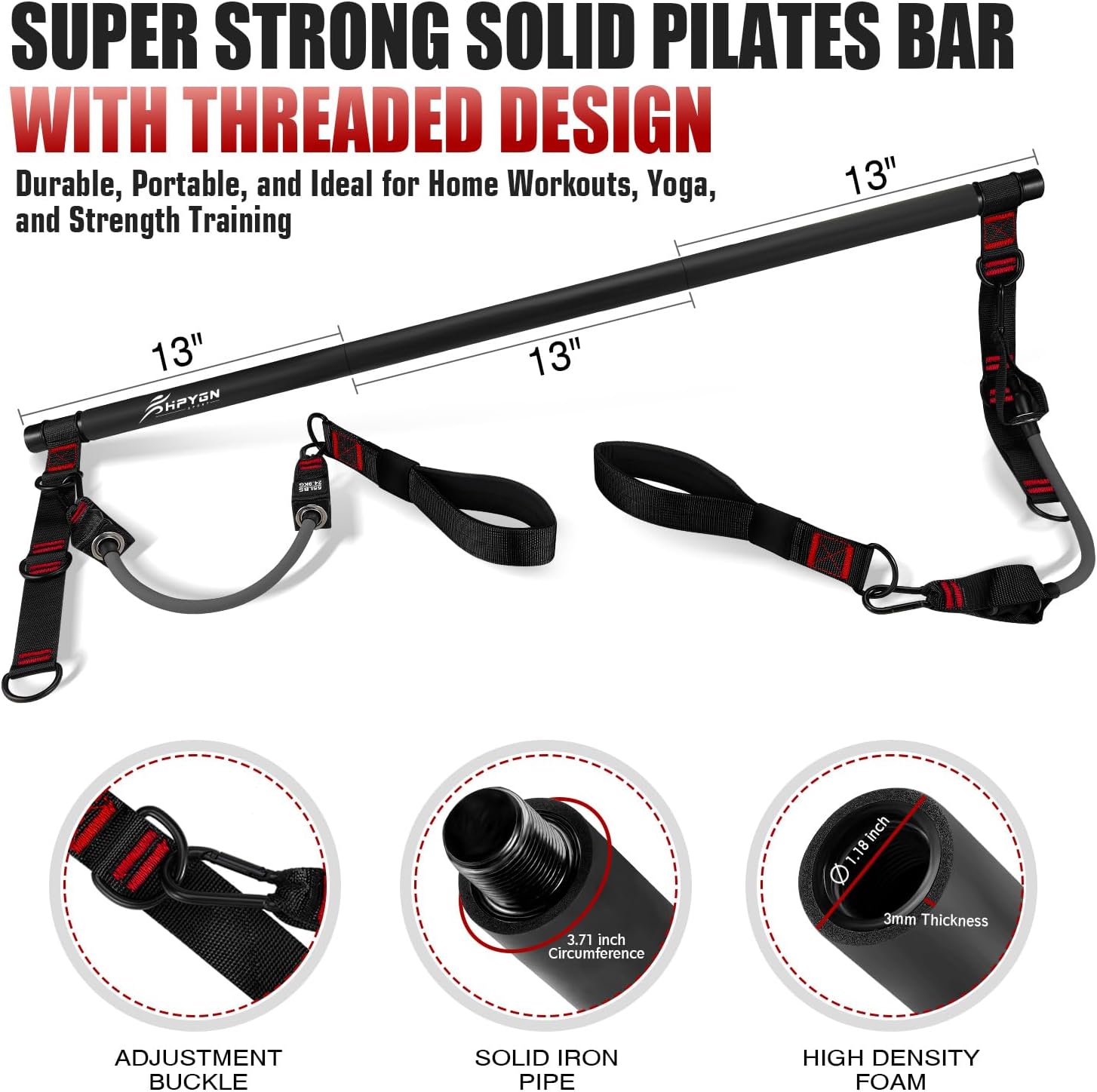 HPYGN Pilates Bar Kit with Resistance Bands, Heavy Duty Multifunctional Pilates Workout Equipment for Strength Training, HIP, Back, Arms, Ab, Shoulders, Portable Home Gym & Travel Fitness Gear for Men - Image 2