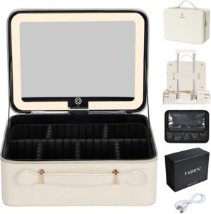 Faquenc Leather Makeup Case with LE...