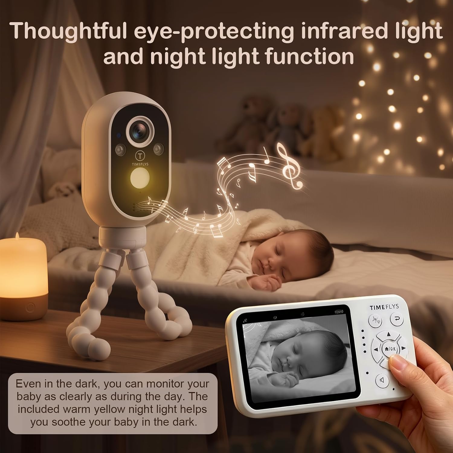 TimeFlys Video Baby Monitor, Both Units Rechargeable, Outdoor Use For Camping, Car Camera Usage, Camera 40-hour Battery, Night Vision, 2-Way Audio, Lullabies, No WiFi Required, Model Z280L,2.8" Screen - Image 8