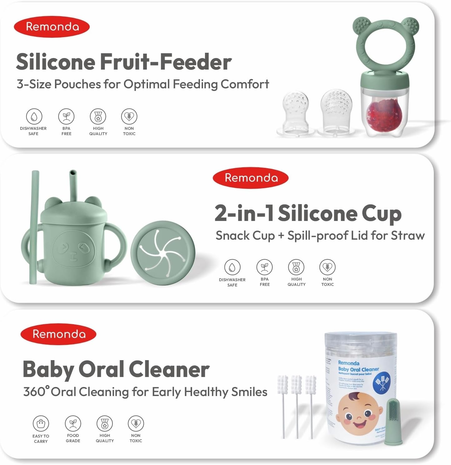 Remonda 23-Piece BPA-Free Silicone Baby Feeding Set | Extra Large Suction Plates, Toddler Bowls, Self Feeding Spoons, and More | Dishwasher Safe| Baby Led Weaning Supplies (Green)01 - Image 5