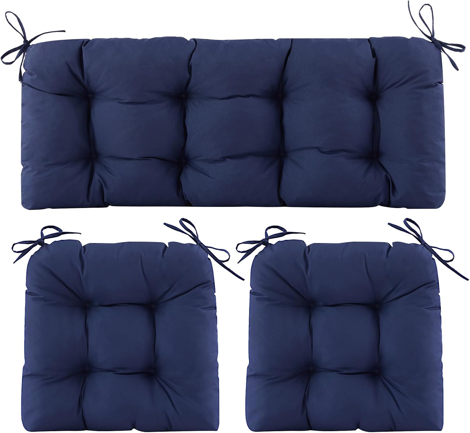 Wicker Chair Cushions of 3 Pieces, Waterproof Cushions for Patio Furniture, Tufted Wicker Outdoor Furniture Cushions, 1 Patio Loveseat Cushion and 2 U-Shaped Cushions, 44"x19"x5", Navy Blue