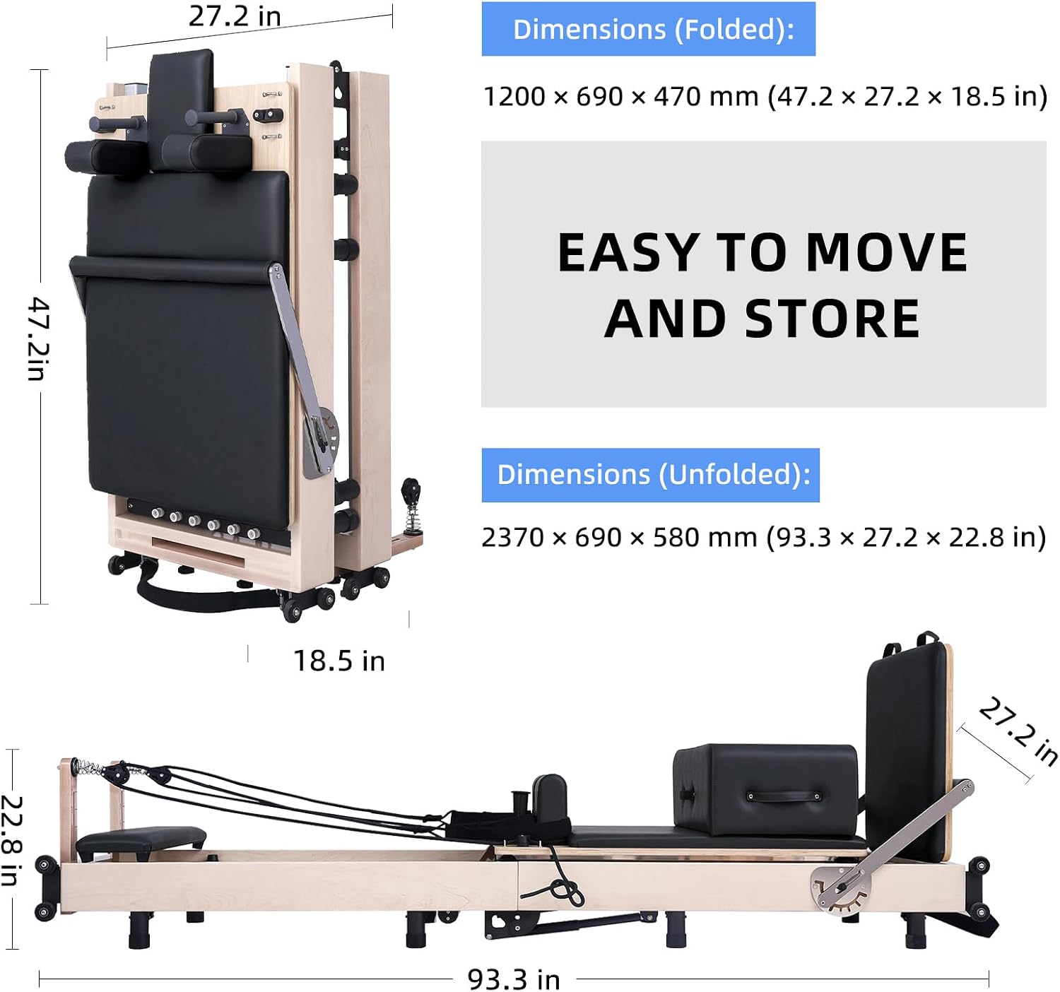 Pilates Reformer Bed,Quick-Assembly Studio Grade Pilates Machine for Gym and Home,Maple Wood Pilates Equipment with Reformer Accessories - Image 3