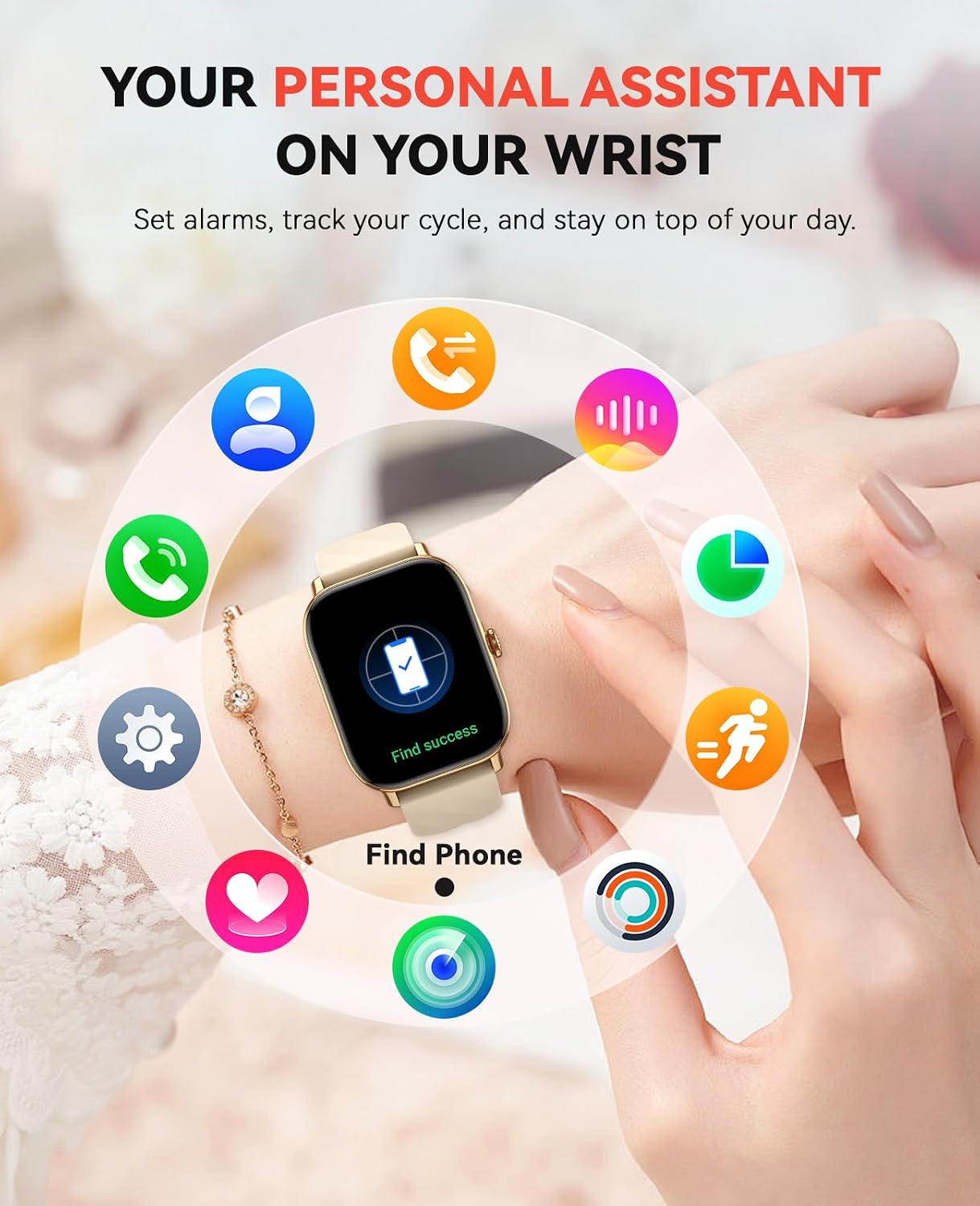 Smart Watches Fitness Tracker for Women Men with Step Counter, Sleep Calorie Monitor, Pedometer, IP68 Waterproof, Smartwatch with 120+ Sports for iPhone Android (Gold) - Image 5