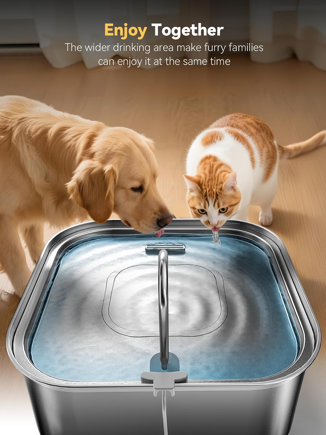 Large Dog Water Fountain 14L/3.7Gal, Stainless Steel Pet Fountain for Large Dogs and Multi-Pets Families, with Visible Window & Extra Wide Drinking Area, Square Design Enlarges Capacity & Saves Space - Image 5