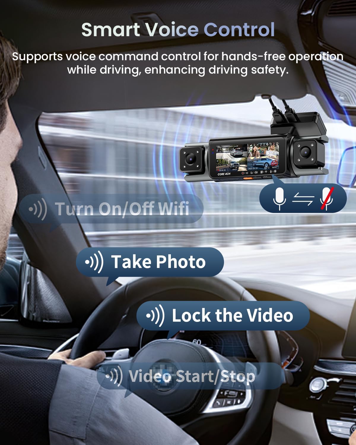 IIWEY 4 Channel Dash Cam 360° View, STARVIS 2 Front 2.7K Rear 2K Inside 1080P x2, 8IR LEDs Night Vision 3.0, PlateTag AI for Plate Clarity, 5GHz WiFi GPS, Voice Control, 24/7 Parking Mode, 128GB Card - Image 5
