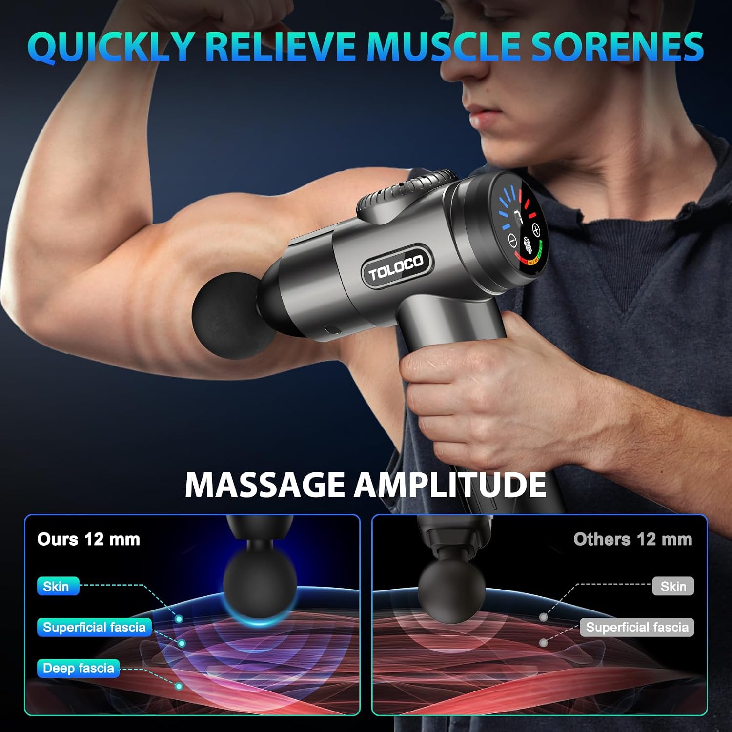 TOLOCO Massage Gun, Deep Tissue Back Massage for Athletes for Pain Relief, Percussion Massager with 10 Massages Heads & Silent Brushless Motor, Fathers Day Dad Gifts, Grey - Image 5