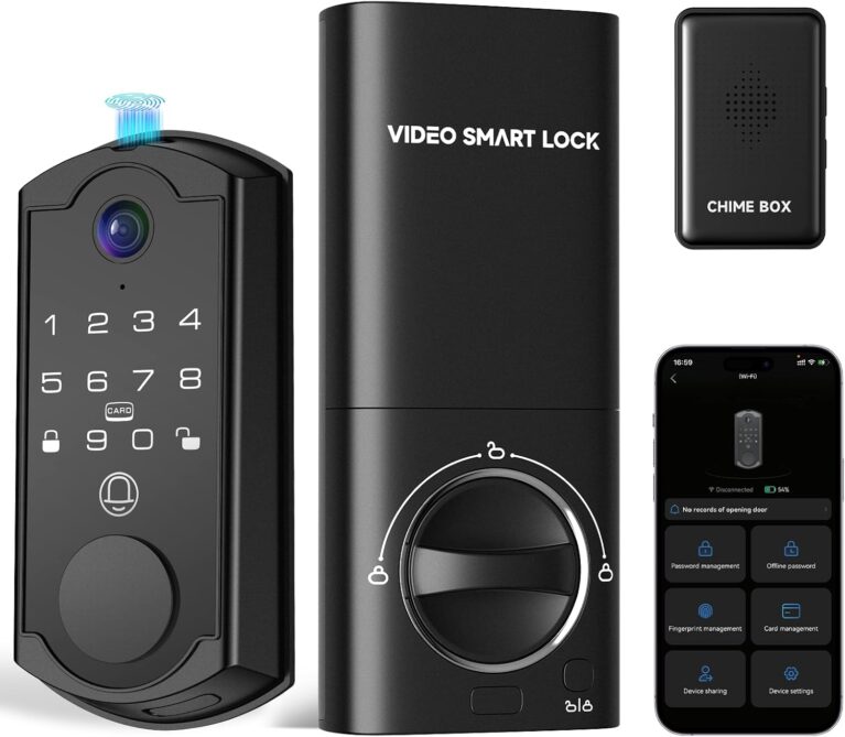 syndesmos Smart Door Lock with Camera, Fingerprint Keypad Deadbolt, APP Remote Control, Video Doorbell with 2-Way Audio, Auto Lock, Keyless Entry Electronic Smairt Lock for Front Door, Black