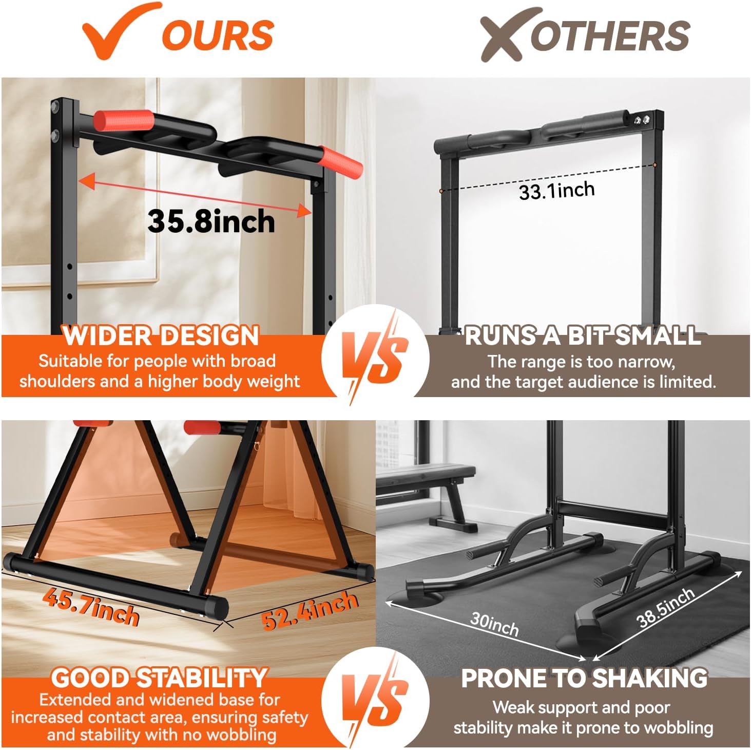 WATBKHE Power Tower Pull Up Dip Station Foldable, Pull Up Bar Station Adjustable, Multi-Function Home Gym, Strength Training Fitness Equipment, Triangular Design, for Home Outdoor - Image 7