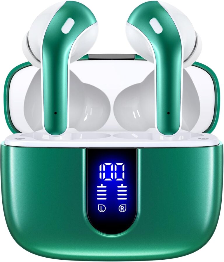 TAGRY Bluetooth Headphones True Wireless Earbuds 60H Playback LED Power Display Earphones with Wireless Charging Case IPX5 Waterproof in-Ear Ear buds with Mic for TV Smart Phone Laptop Computer Sports
