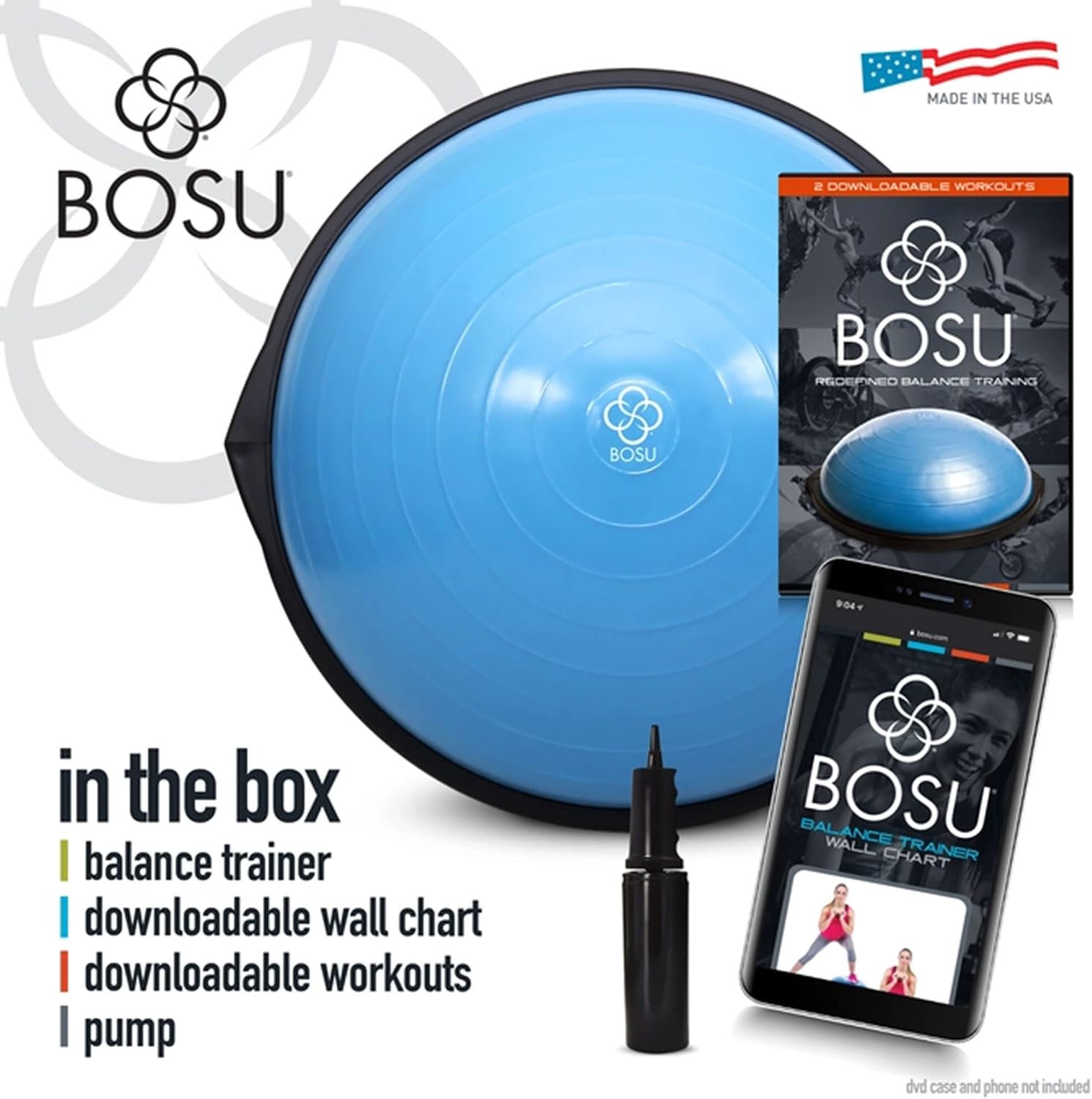Bosu Balance Ball Exercise Trainer, Home Gym Equipment w/Guided Workouts & Pump, 26" Inflatable Fitness Platform for Strength Training, Standing, Balancing, and Core Workout - Image 5