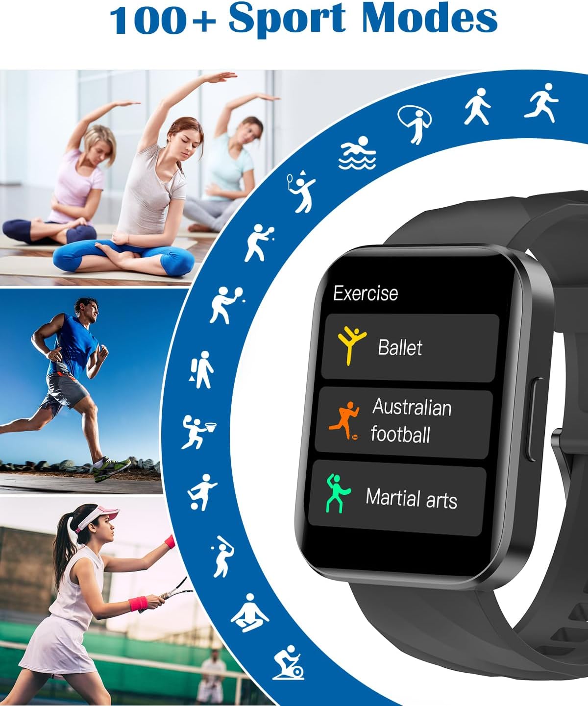 RUIMEN Smart Watches for Men Women, Bluetooth Calls, Fitness Tracker Black - Image 3