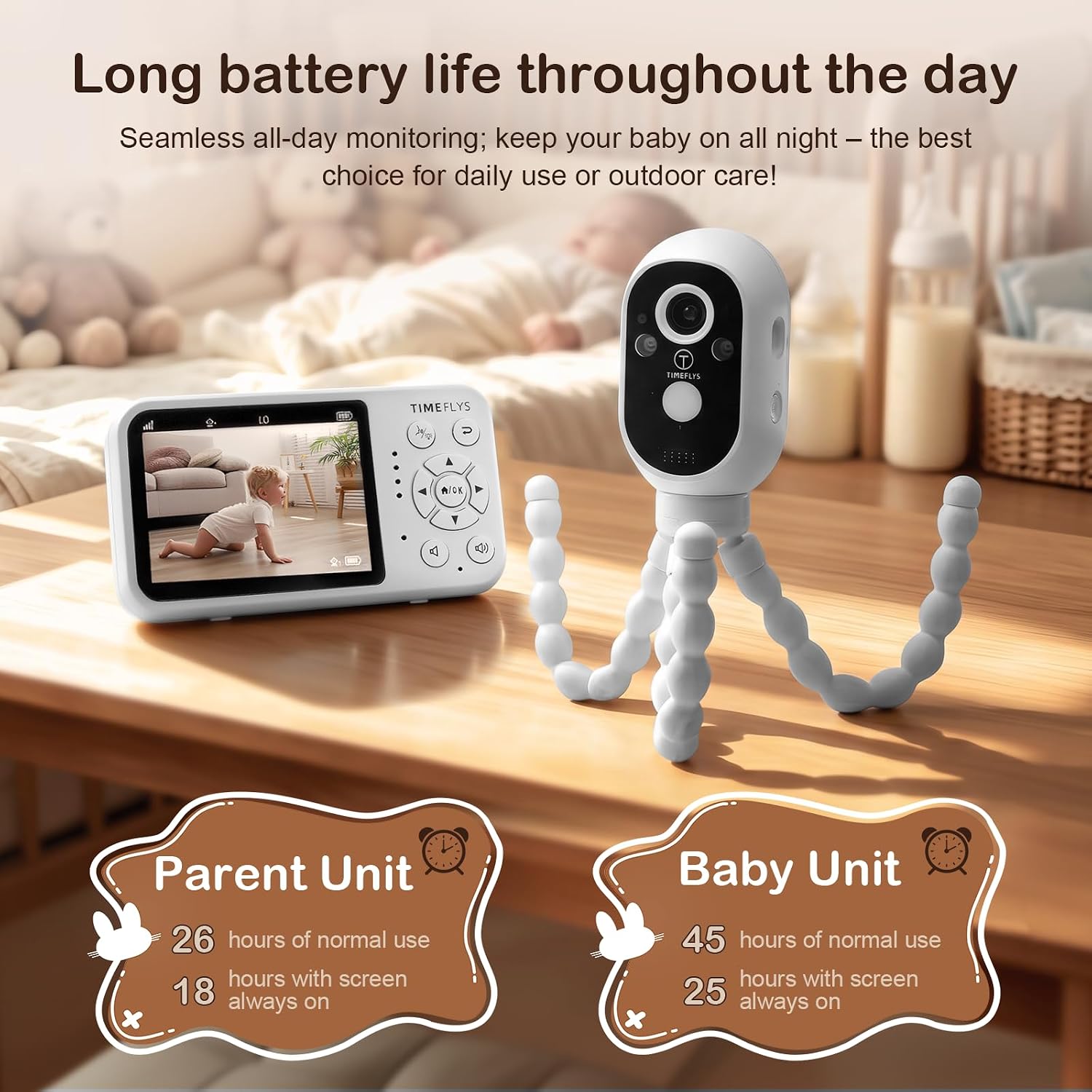 TimeFlys Video Baby Monitor, Both Units Rechargeable, Outdoor Use For Camping, Car Camera Usage, Camera 40-hour Battery, Night Vision, 2-Way Audio, Lullabies, No WiFi Required, Model Z280L,2.8" Screen - Image 3