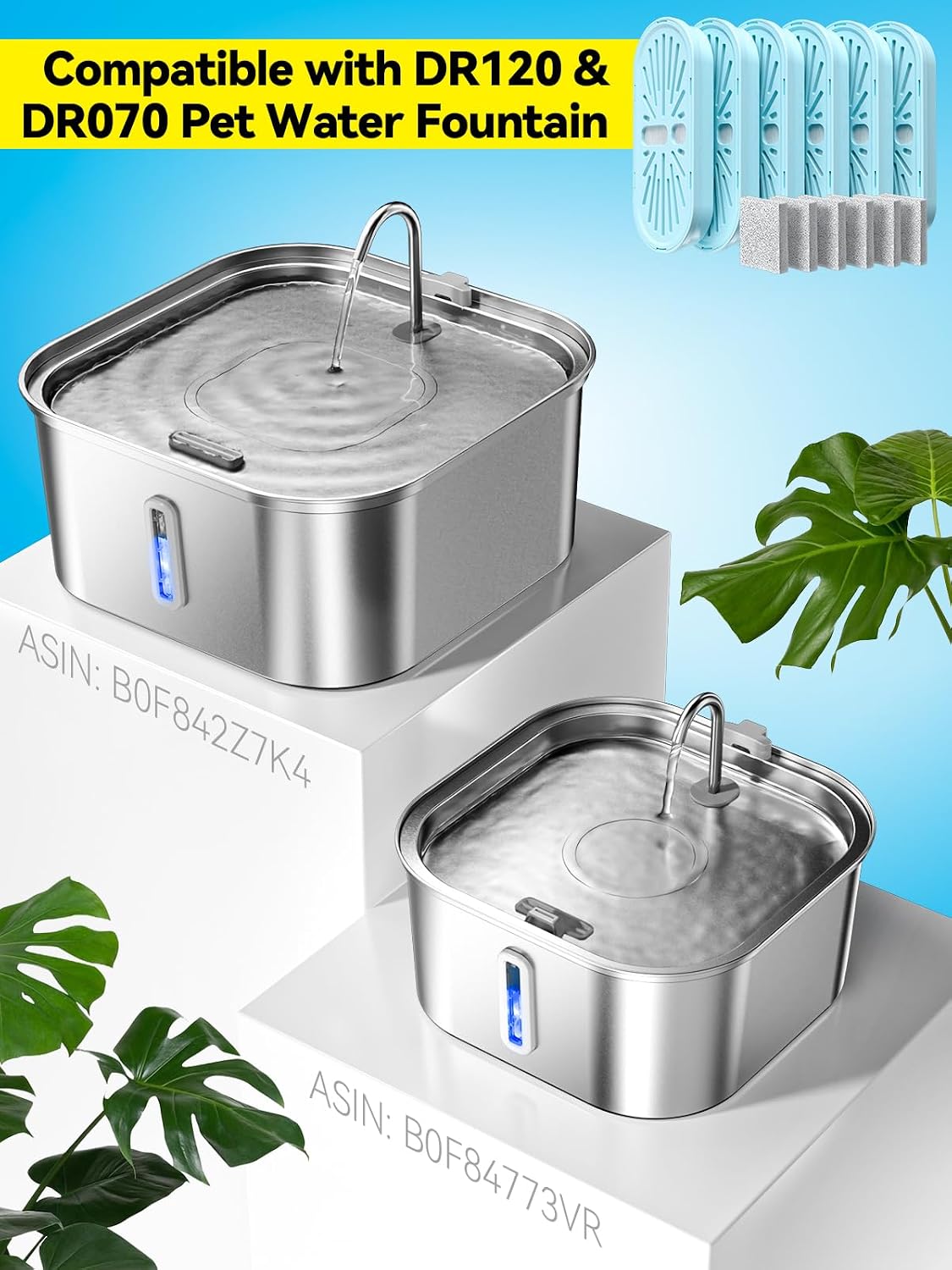 Large Dog Water Fountain 14L/3.7Gal, Stainless Steel Pet Fountain for Large Dogs and Multi-Pets, with Window & Extra Wide Drinking Area, Square Design Enlarges Capacity & Saves Space (6 Newly Filters) - Image 3