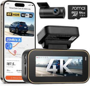 70mai A810 Lite 4K Dash Cam Front a...