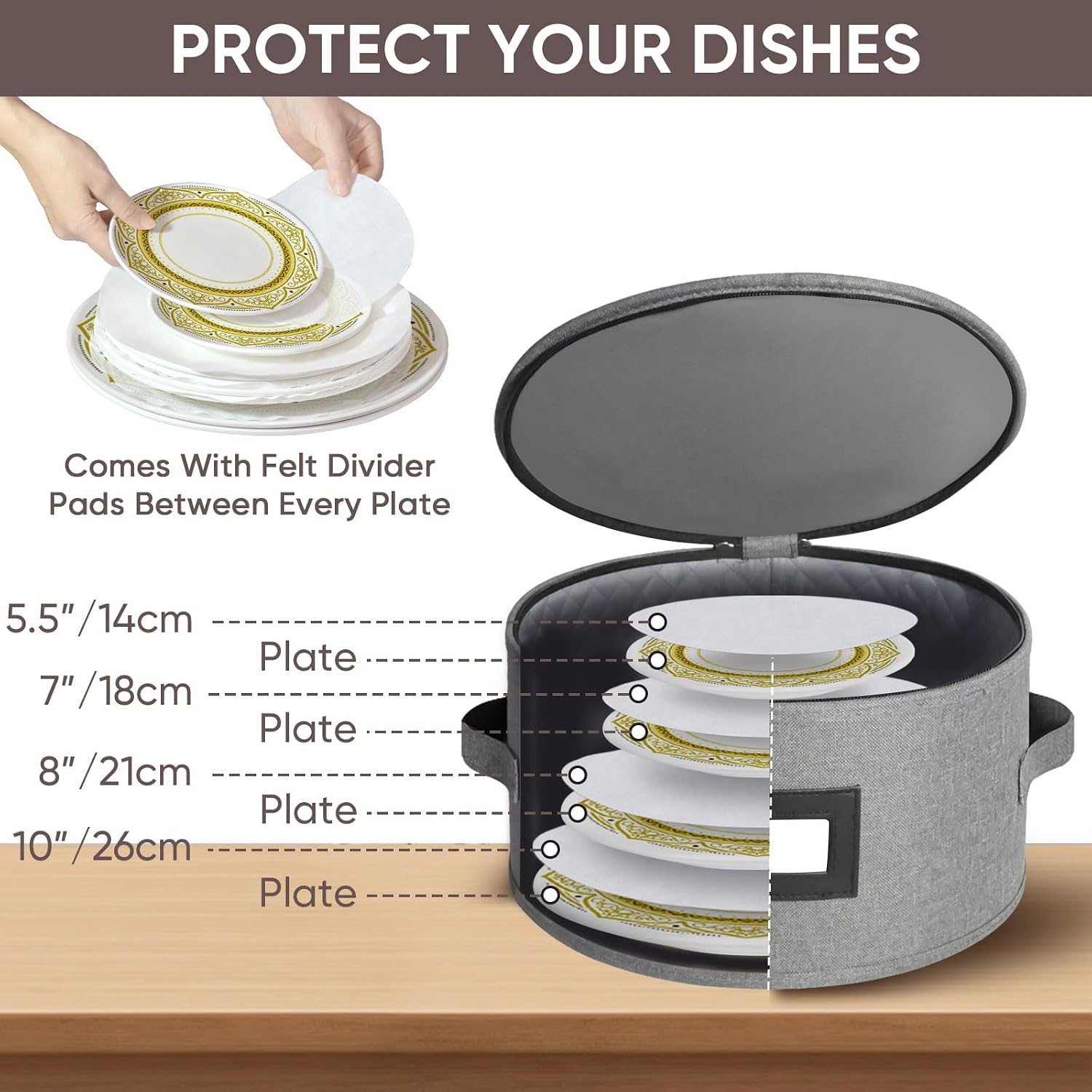 BALEINE China Storage Containers, Sturdy Quilted Wine Glass Storage, Plate Organizer with Carry Handles, Moving Boxes for Dishes, Cups, Mugs and Stemware (Plate Mug Combo, Hard Shell Grey) - Image 5