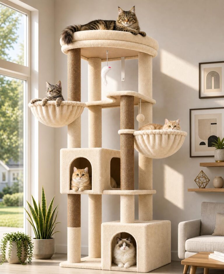 Globlazer C64 Heavy Duty Corner Cat Tree, 64in Large Cat Tower, Beige