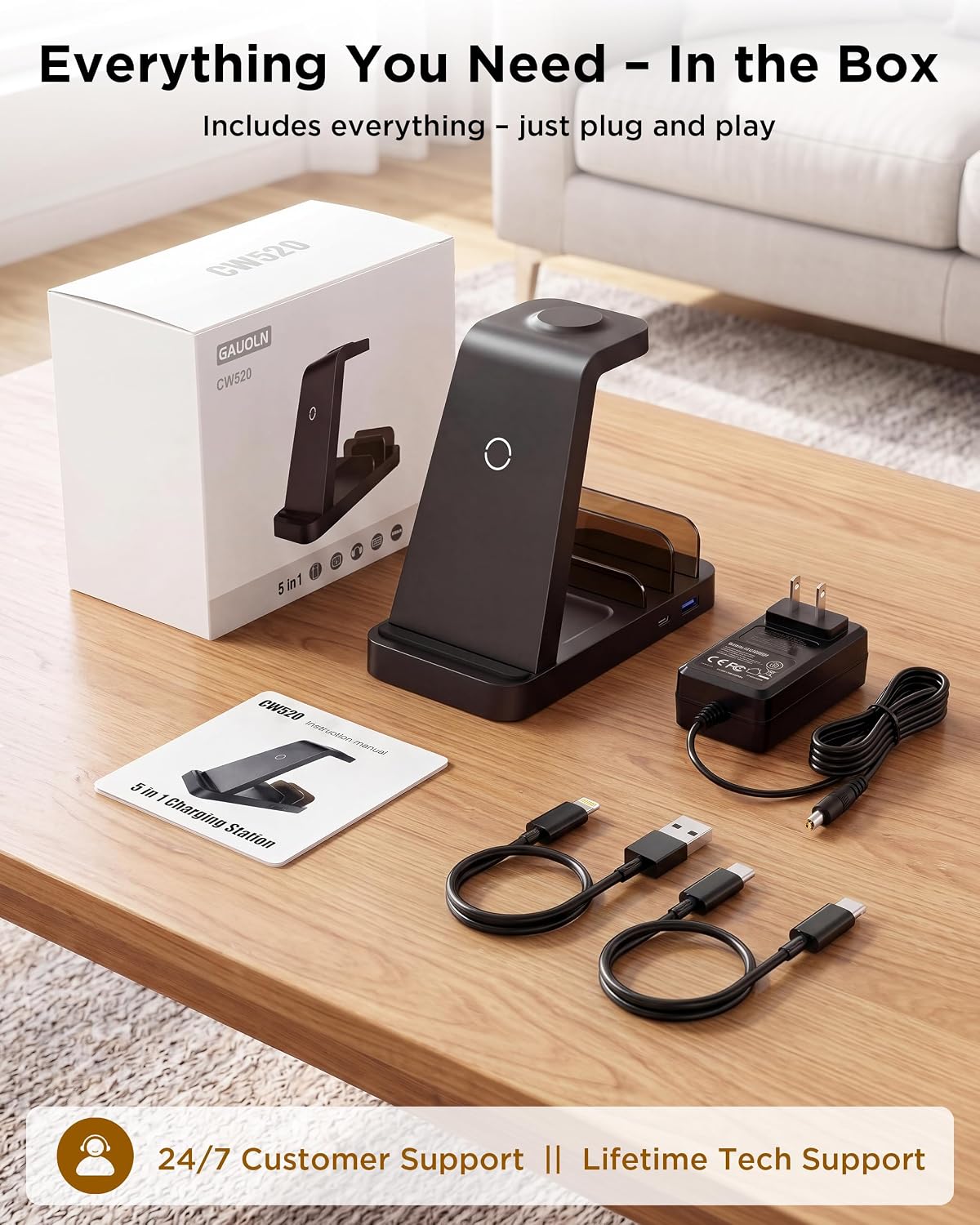 Wireless Charger for iPhone - 5 in 1 Charging Station for Multiple Devices Apple: Fast Wireless Charging Stand Dock for iPhone 17 16e 16 15 14 13 12 Pro Max Apple Watch Airpods - Image 8
