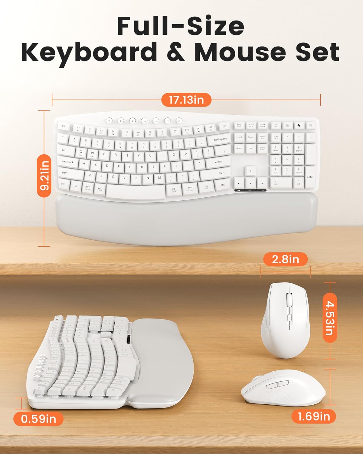 White Wireless Keyboard and Mouse Combo for MacBook & Windows, 30dB Quiet Ergonomic Keyboard Set with Wave Keys & Soft Palm Rest, Silent Typing, Dual-System Switch, Ideal for Home Office—Sablute - Image 8