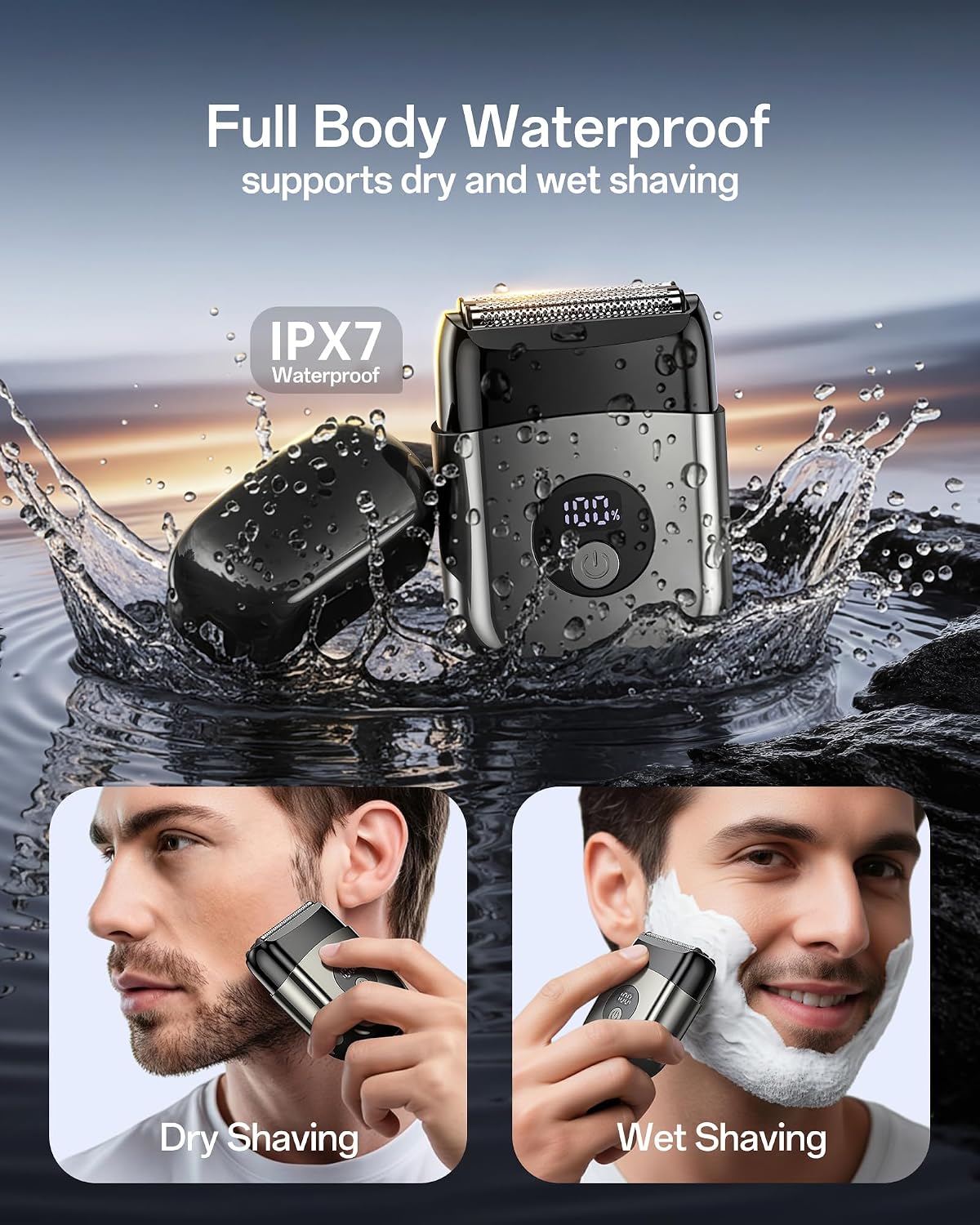 Electric Razor for Men, Foil Shavers Beard Trimmer for Men, Mini Face Shaver for Men, Cordless Travel Body Hair Shaver for Facial, Neck - Image 3