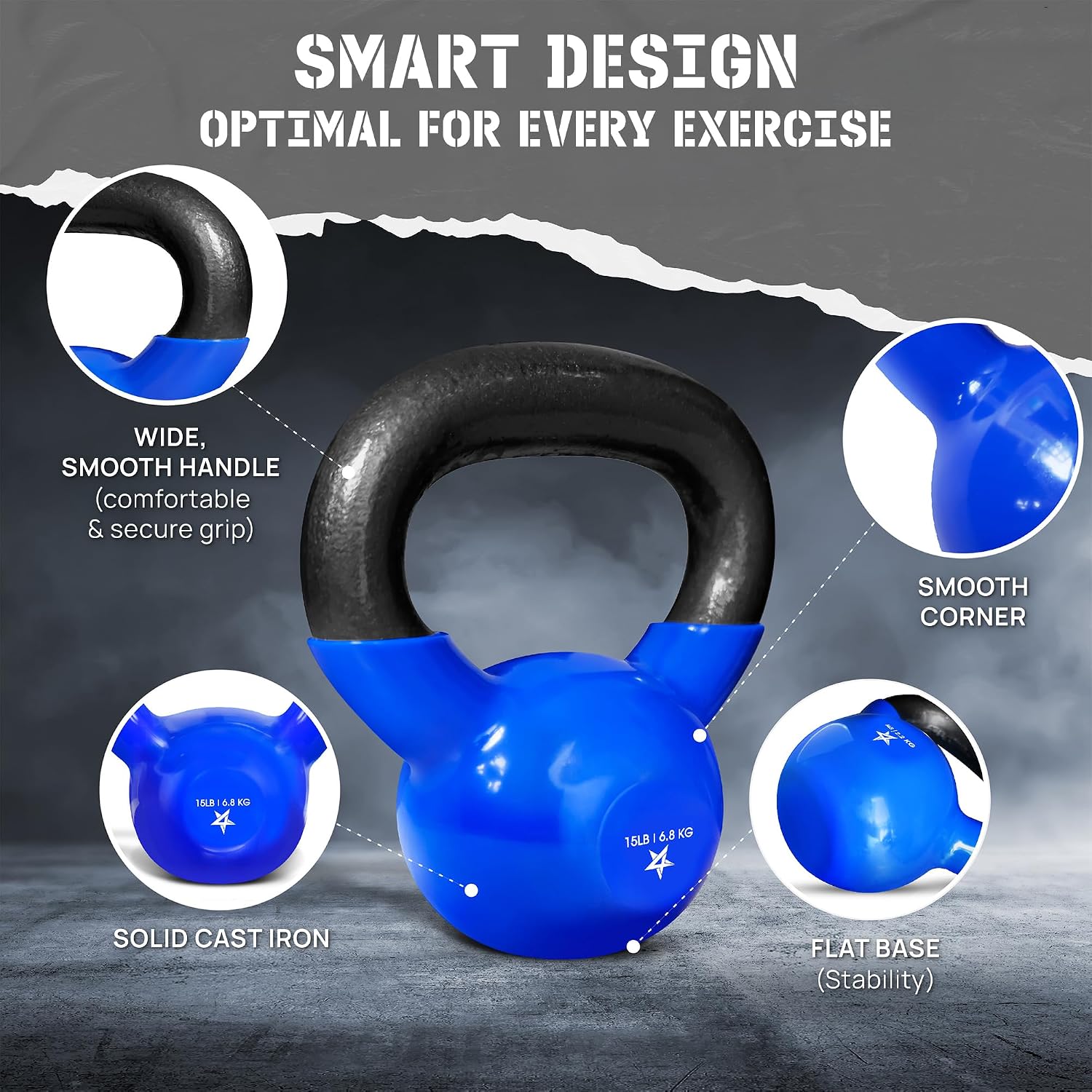 Yes4All Kettlebell, 5-100 LB Vinyl Coated Cast Iron Strength Training Kettlebells for Home Gym Exercises, Fitness, Full Body Workout Equipment, Push Ups, and Grip Strength - Image 3