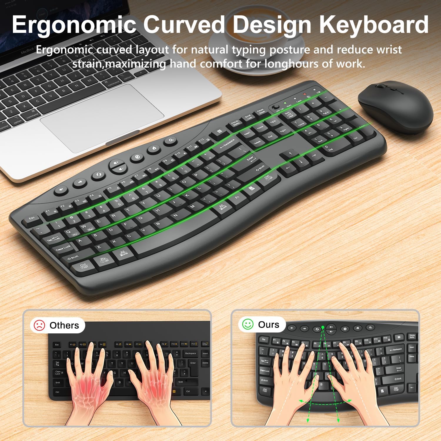 Wireless Keyboard and Mouse Combo, Quiet Ergonomic Curved Keys(Graphite) - Image 2