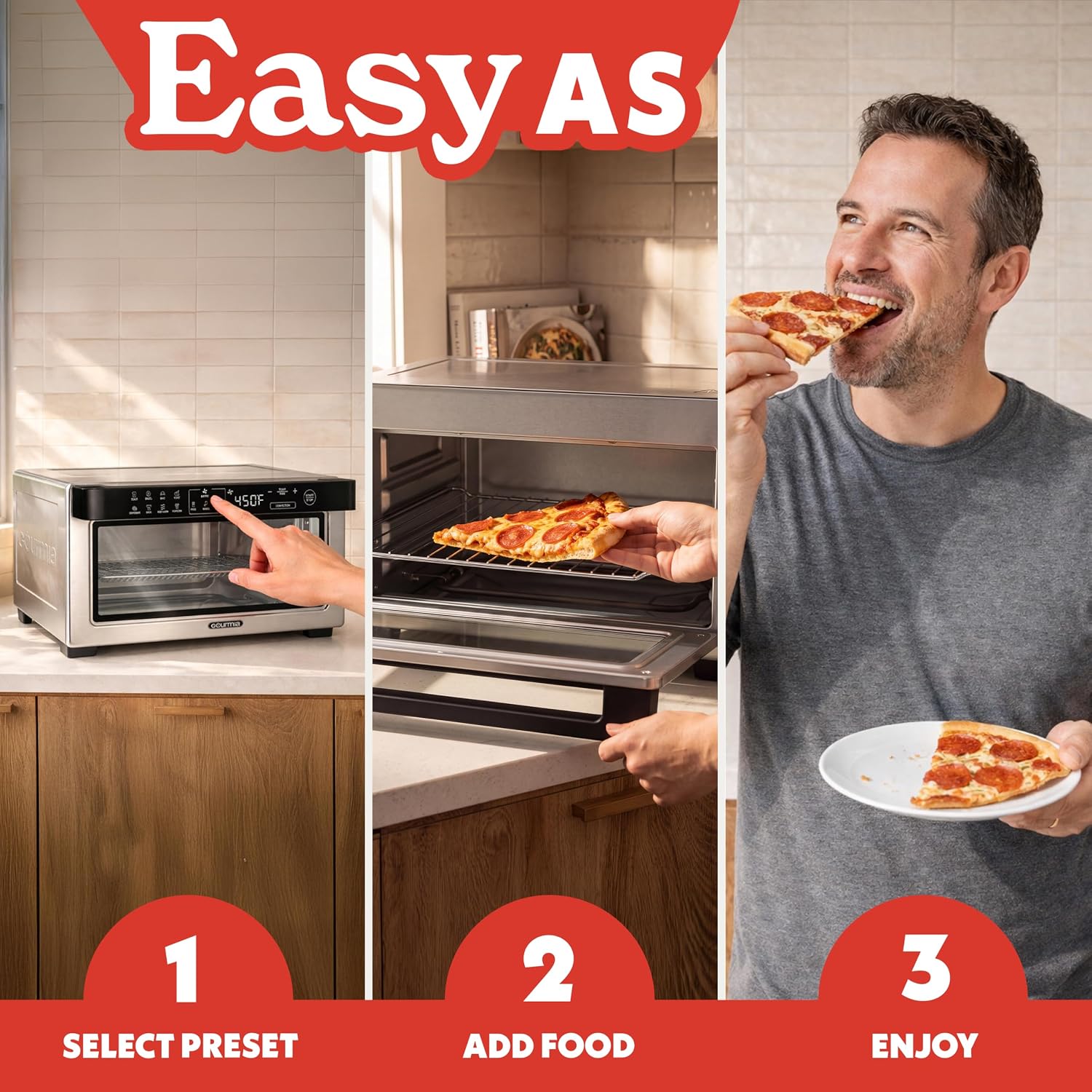 Gourmia Toaster Oven Air Fryer - 4 Slice Capacity, Single Door, Digital Display, Air Fry, Toast & Dehydrate, Convection Cooking, Fits 8” Pizza, 3 Rack Positions, Dishwasher-Safe Trays, Stainless Steel - Image 9