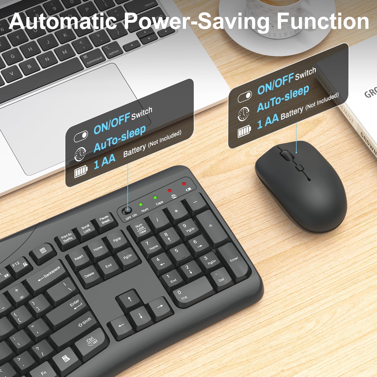 Wireless Keyboard and Mouse Combo, Quiet Ergonomic Curved Keys(Graphite) - Image 6