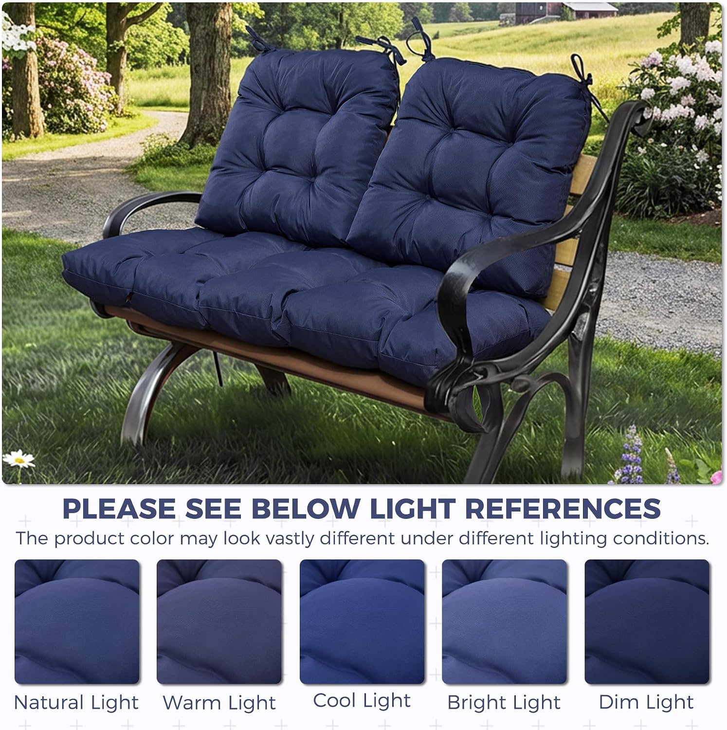 Wicker Chair Cushions of 3 Pieces, Waterproof Cushions for Patio Furniture, Tufted Wicker Outdoor Furniture Cushions, 1 Patio Loveseat Cushion and 2 U-Shaped Cushions, 44"x19"x5", Navy Blue - Image 5