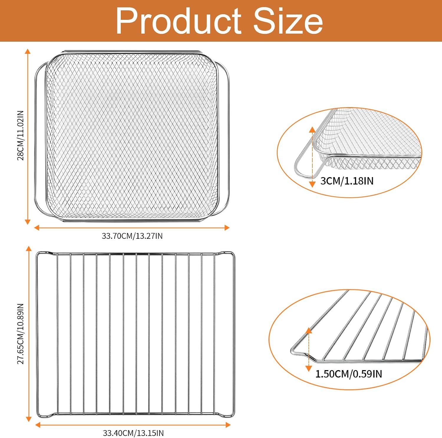 Air Fryer Replacement Parts for COSORI 26QT Smart 12 in 1 Air Fryer Toaster Oven Combo Airfryer Convection Oven Countertop,13.3''(L)×11''(W)×1''(H) Air Fryer Basket Accessories, Dishwasher Safe - Image 2