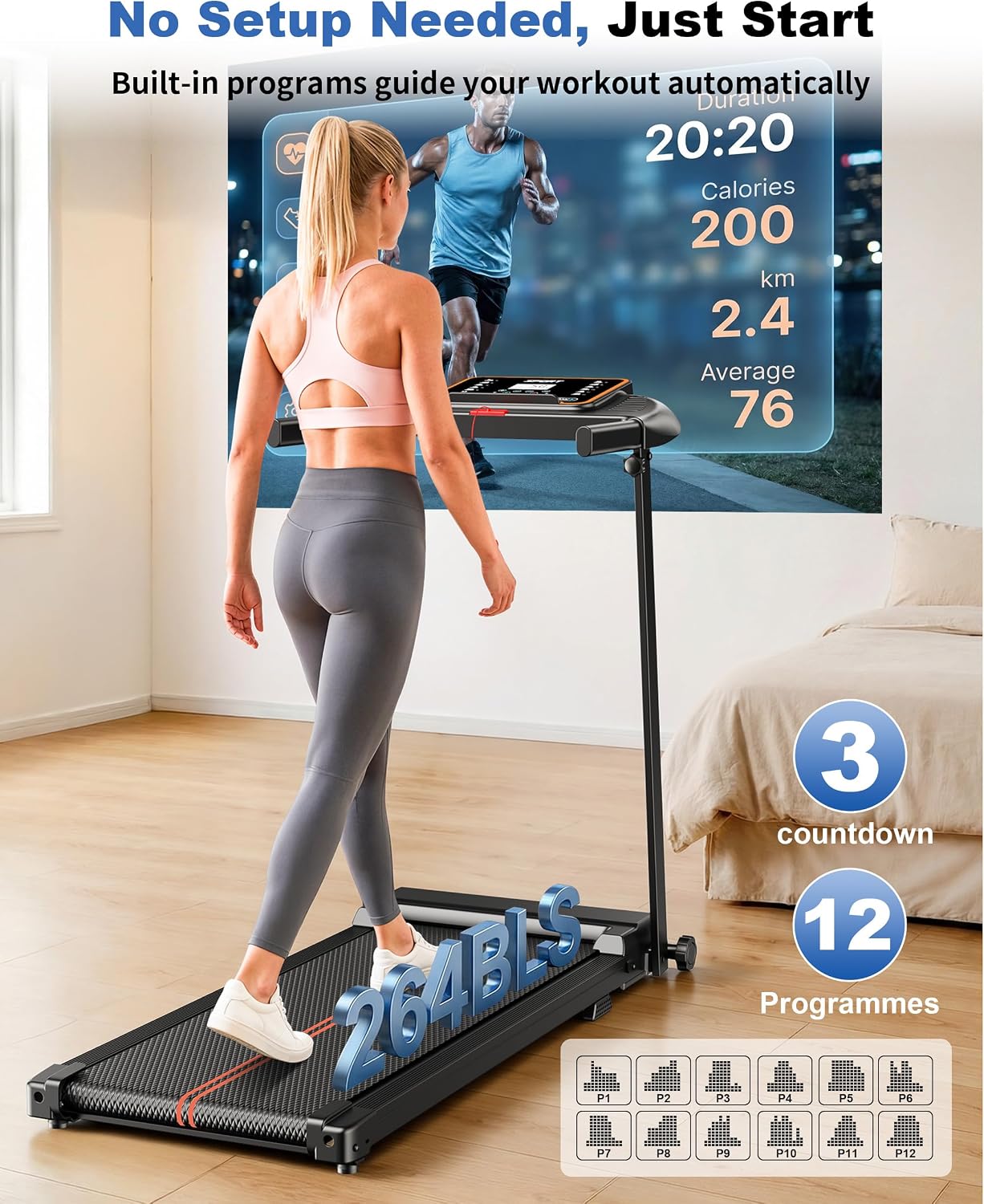 Treadmills for Home Walking Pad - Foldable Treadmill Under Desk with Handle Bar 0.6-6.2 MPH Portable Folding Pads Compact Running Machine Quiet Lightweight - Image 6