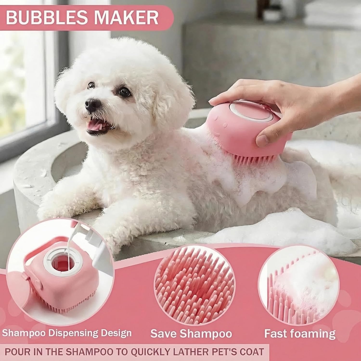 12PCS Dog Bath Kit & Dog Brush Kit for Dogs & Cats - Professional Pet Grooming Tools Set with Shedding Brush, Bath Scrubber, Dematting Comb & Storage Bag - Complete Dog Washing Essentials, Pink - Image 6