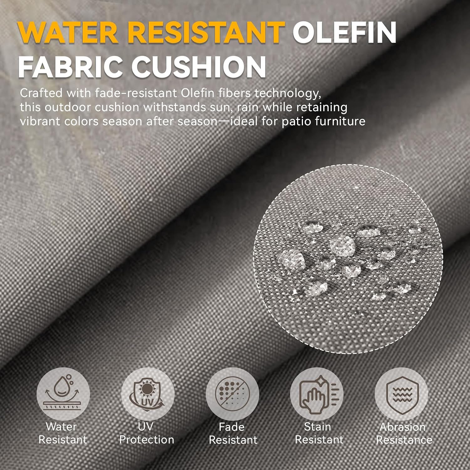 6" Thick Outdoor Chair Cushions - 22"* 24" Patio Furniture Cushions with Water Resistant & Removable Cover, 28D High Density Sponge Patio Cushion for Outdoor Furniture Couch Chair Grey - Image 6