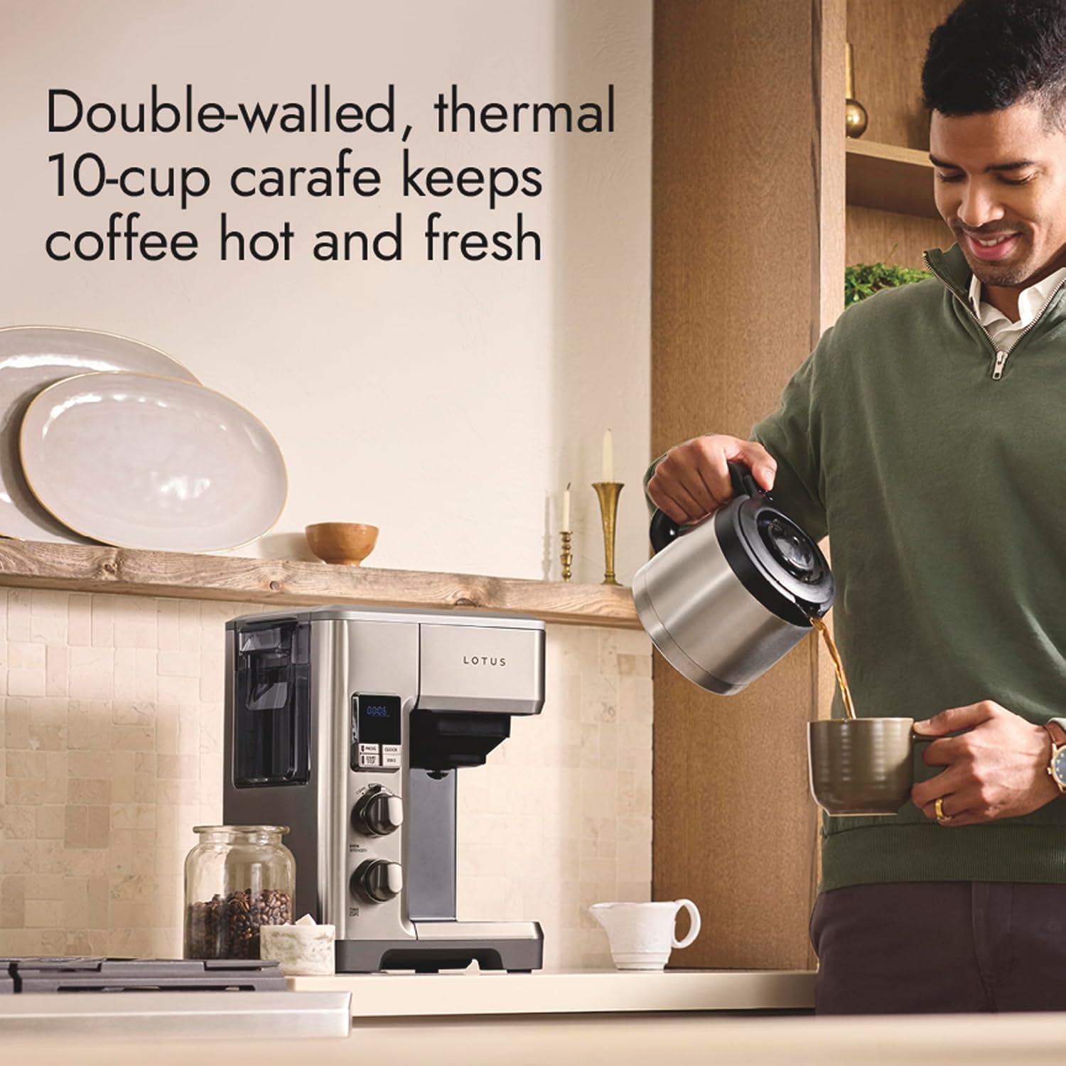 Lotus Coffee Maker with Grounds Scale, Programmable 10-Cup Coffee Maker, The Top Drip, 1500 Watts, Stainless Steel, Professional Series, LTSCM500 - Image 5