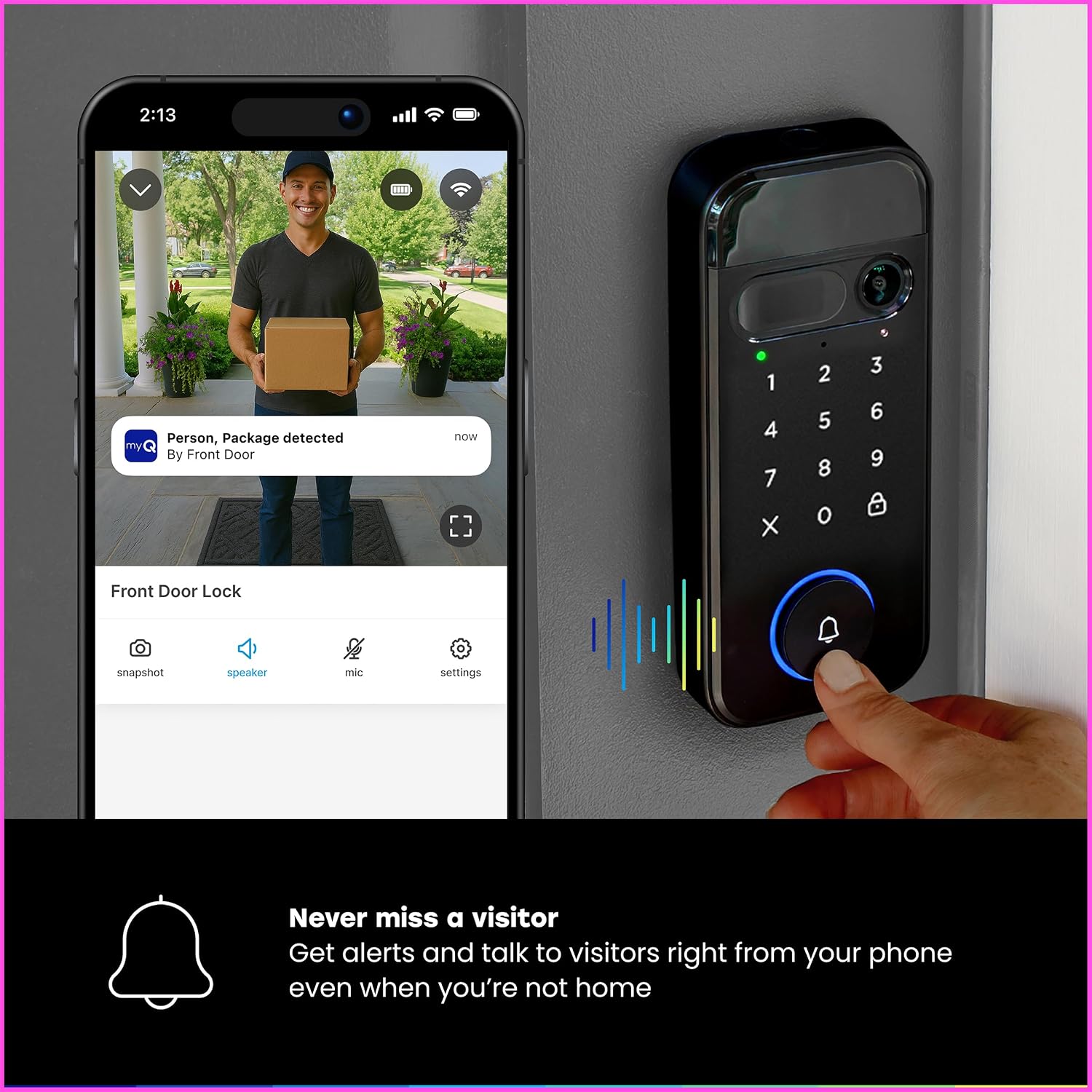 myQ Smart Access Starter Kit: Secure View™ 3-in-1 Smart Lock + Garage Door Video Keypad + Adapter Kit + myQ Chime, Custom PIN Codes, Keyless Entry, 2K HDR Doorbell Camera, App Control & Two-Way Audio - Image 7