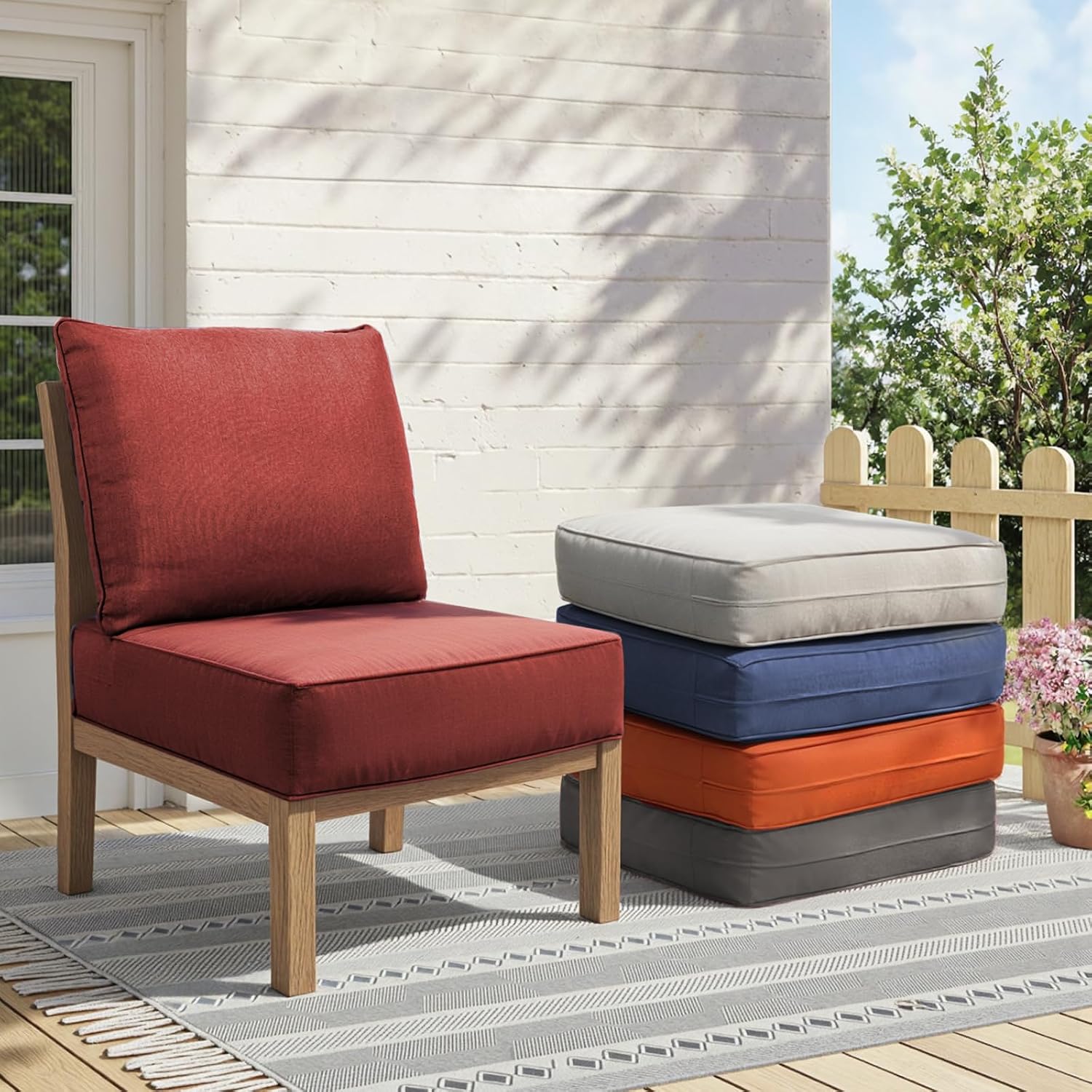 6" Thick Outdoor Chair Cushions - 22"* 24" Patio Furniture Cushions with Water Resistant & Removable Cover, 28D High Density Sponge Patio Cushion for Outdoor Furniture Couch Chair Red - Image 3