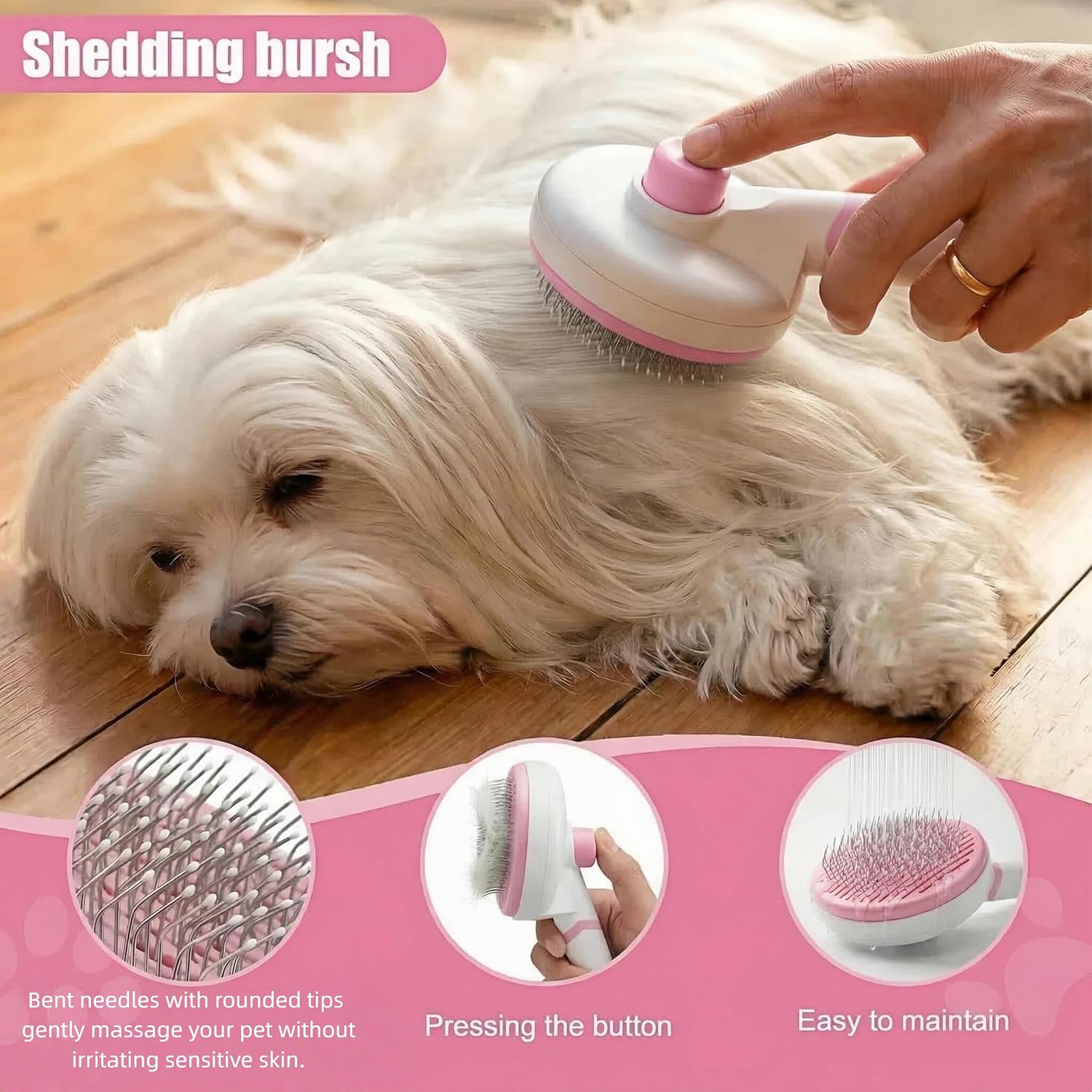 12PCS Dog Bath Kit & Dog Brush Kit for Dogs & Cats - Professional Pet Grooming Tools Set with Shedding Brush, Bath Scrubber, Dematting Comb & Storage Bag - Complete Dog Washing Essentials, Pink - Image 2