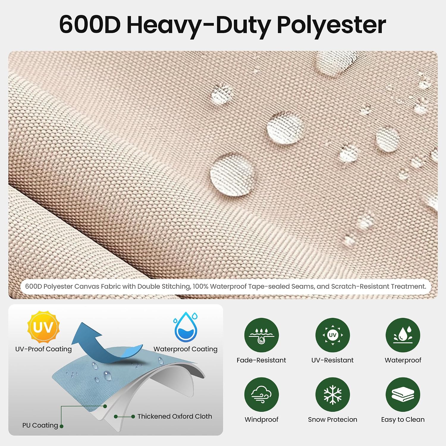 OLILAWN 600D Waterproof Umbrella Cover for 7-12ft Cantilever Umbrellas OL-HT039 OL-HT040, UV Resistant Fade Resistant Outdoor Parasol Cover for Patio, Includes Rod and Storage Bag, Beige - Image 3