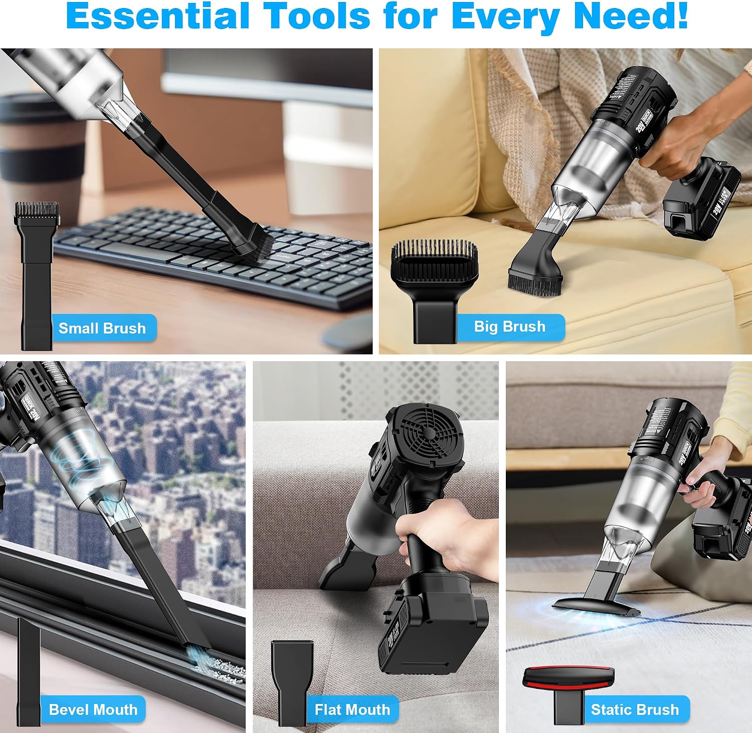 Car Vacuum Cordless, 35000PA Strong Suction Handheld Vacuum with 2 Detachable Batteries, 60Min Runtime Portable Vacuum Cleaner for Car Detailing, Pet Hair, Home Couch & Office, 350ML XL Dust Cup - Image 5