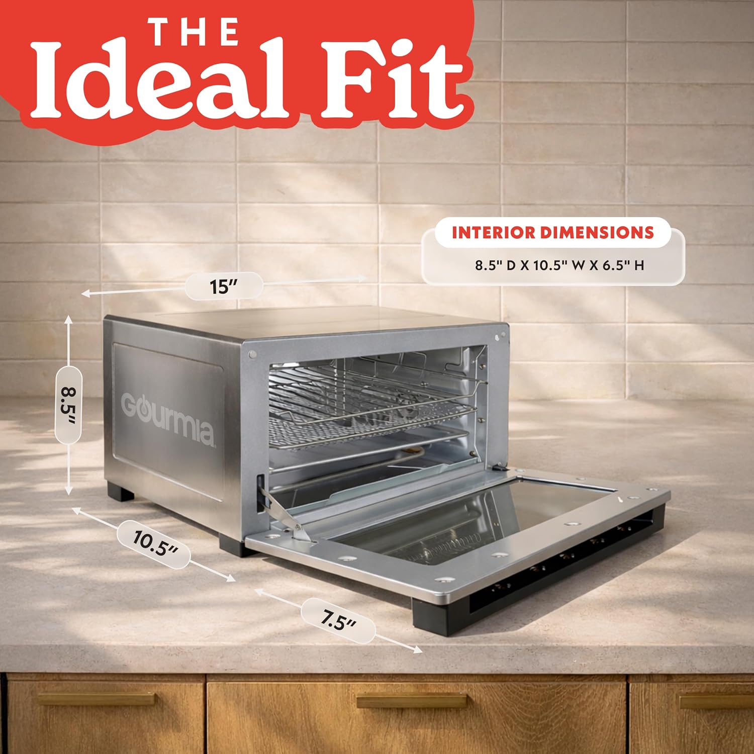 Gourmia Toaster Oven Air Fryer - 4 Slice Capacity, Single Door, Digital Display, Air Fry, Toast & Dehydrate, Convection Cooking, Fits 8” Pizza, 3 Rack Positions, Dishwasher-Safe Trays, Stainless Steel - Image 8