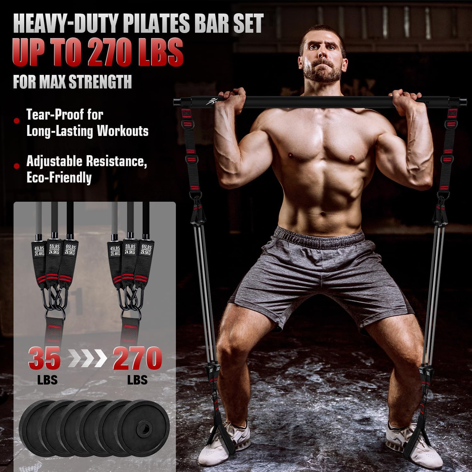 HPYGN Pilates Bar Kit with Resistance Bands, Heavy Duty Multifunctional Pilates Workout Equipment for Strength Training, HIP, Back, Arms, Ab, Shoulders, Portable Home Gym & Travel Fitness Gear for Men - Image 5