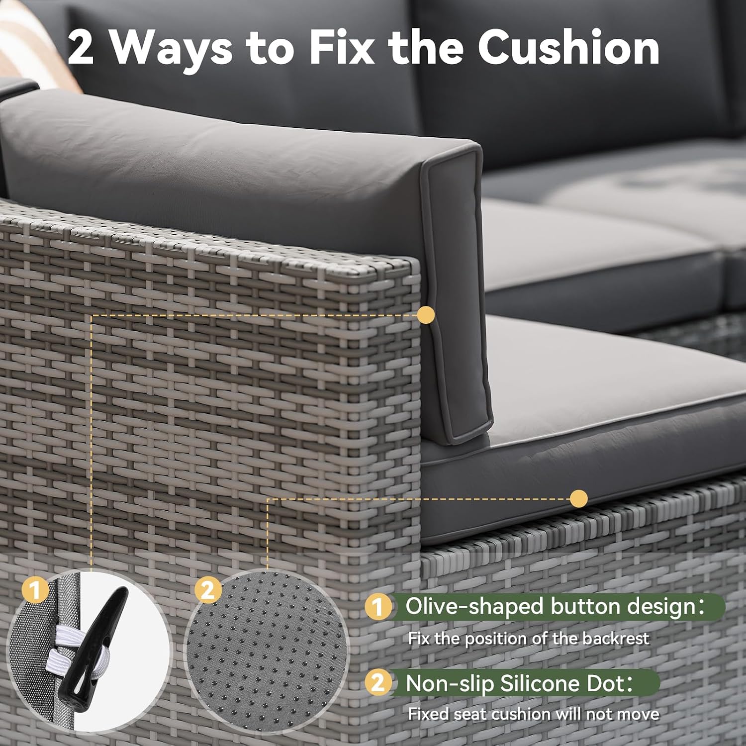 Aoxun Replacement Cushions for Outdoor Furniture, 14-Piece Outdoor Cushions for Patio Furniture, Deep Seat, Splash-Proof & Fade Resistant Couch Cushion for 6-Seat Patio Conversation Sets, Grey - Image 7