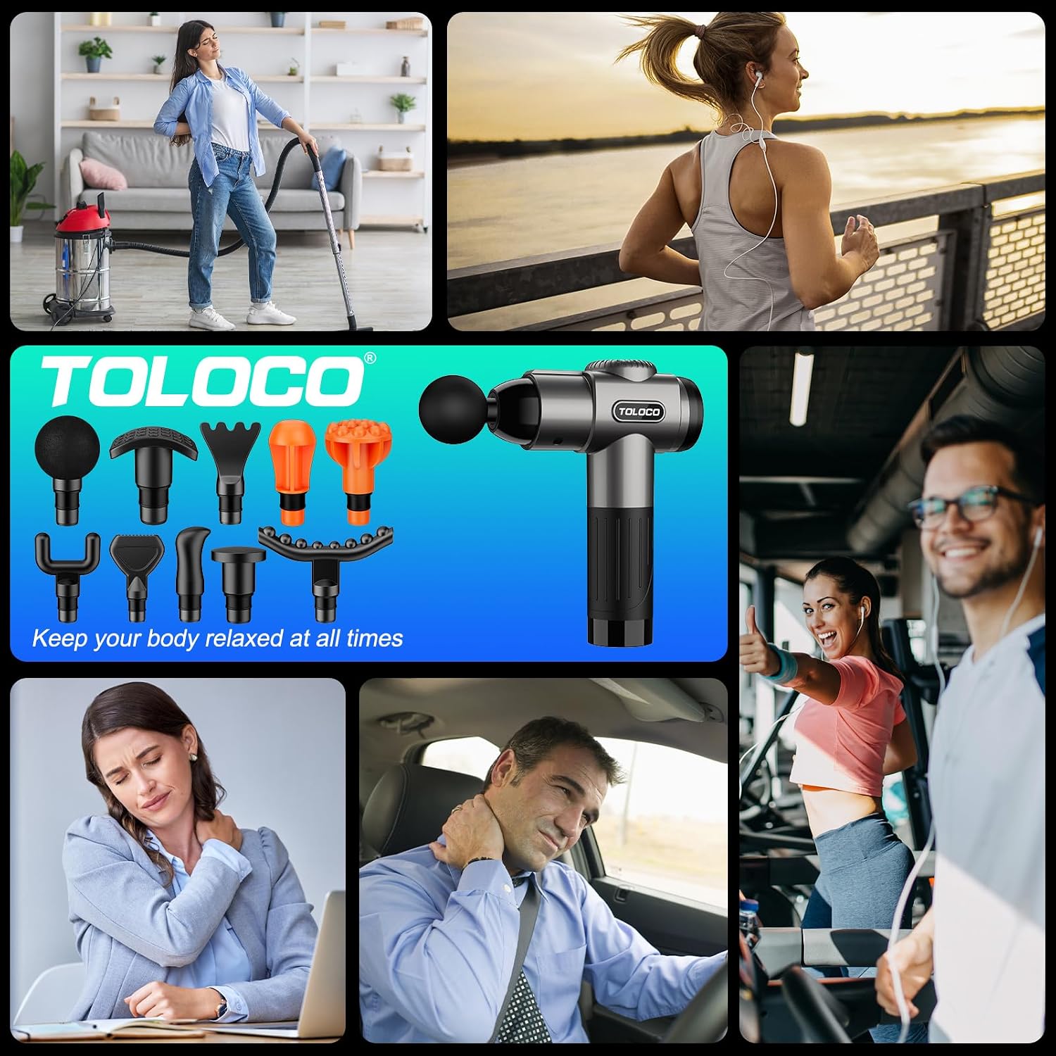 TOLOCO Massage Gun, Deep Tissue Back Massage for Athletes for Pain Relief, Percussion Massager with 10 Massages Heads & Silent Brushless Motor, Fathers Day Dad Gifts, Grey - Image 6