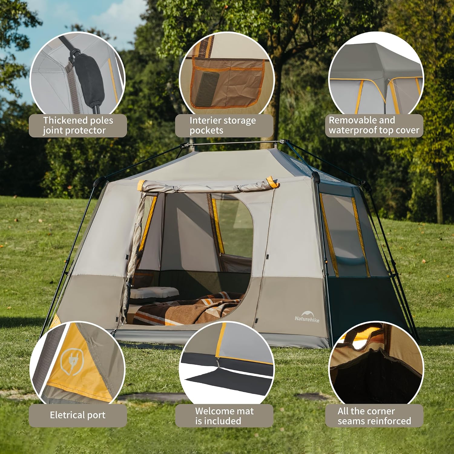 Naturehike Cape 4/6/8 Person Camping Tent, 60S Easy Setup Instant Tent Pop up Tent, Waterproof Large Tall 6/8 Person Tents for Camping, Car Camping - Image 5