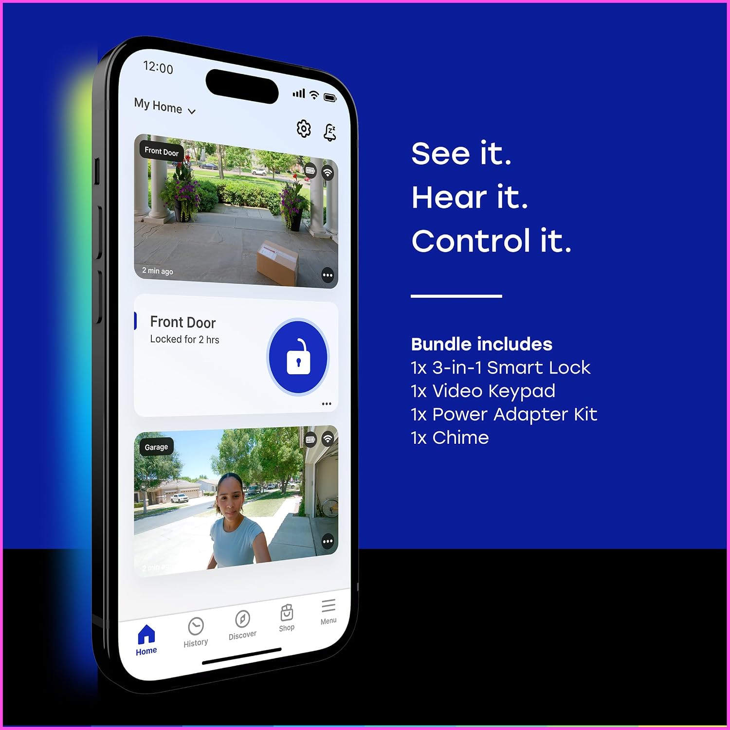myQ Smart Access Starter Kit: Secure View™ 3-in-1 Smart Lock + Garage Door Video Keypad + Adapter Kit + myQ Chime, Custom PIN Codes, Keyless Entry, 2K HDR Doorbell Camera, App Control & Two-Way Audio - Image 2