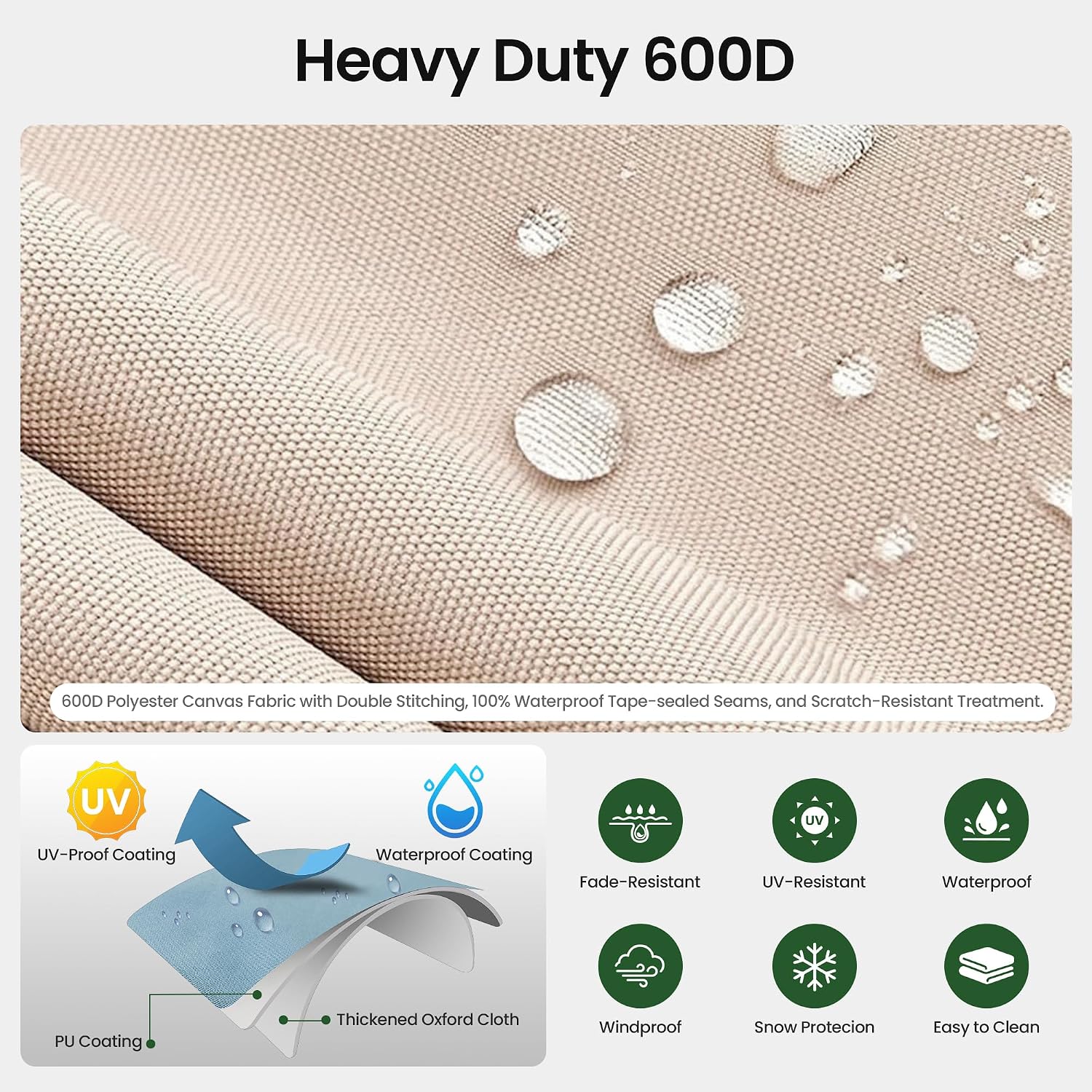 OLILAWN 600D Waterproof Umbrella Cover for 7-10ft Offset Cantilever Umbrellas OL-HT032, UV Resistant Fade Resistant Outdoor Parasol Cover for Patio, Includes Rod and Storage Bag, Beige - Image 5