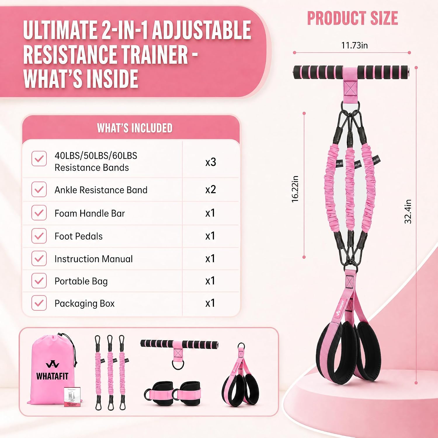 WHATAFIT Pedal Resistance Band with Handles & Ankle Straps 3-Level Home Gym - Image 4