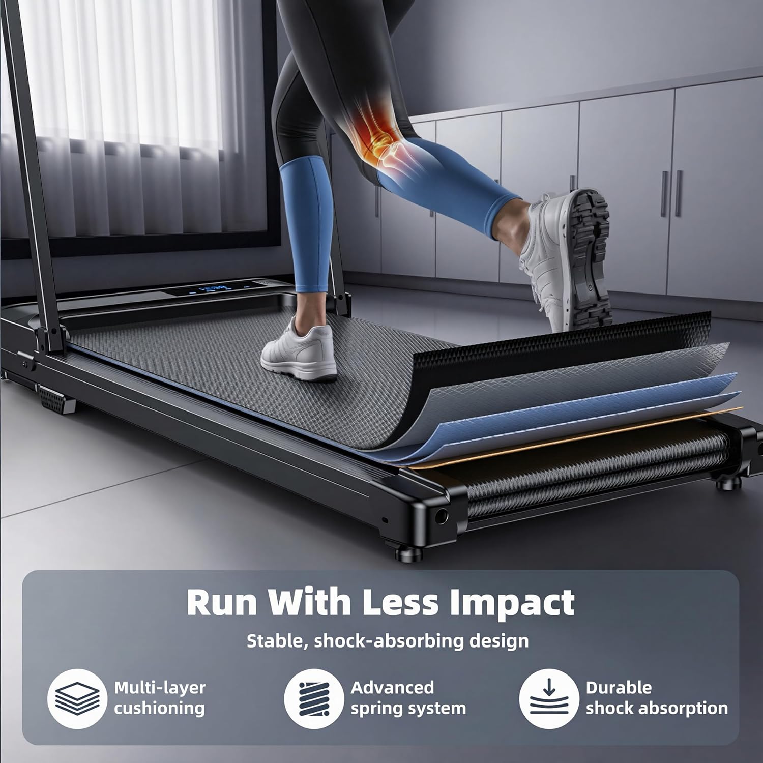 Walking Pad Treadmill for Home - Folding Treadmills with Handle Bar Portable Compact Fold up Indoor Foldable Handles Electric Walk Pads Small Spaces Mini Running Quiet Under Bed Office - Image 4
