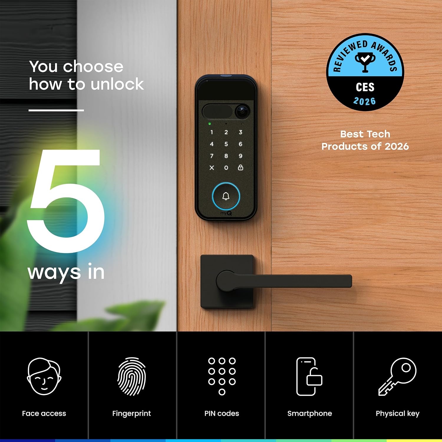 myQ Smart Access Starter Kit: Secure View™ 3-in-1 Smart Lock + Garage Door Video Keypad + Adapter Kit + myQ Chime, Custom PIN Codes, Keyless Entry, 2K HDR Doorbell Camera, App Control & Two-Way Audio - Image 4